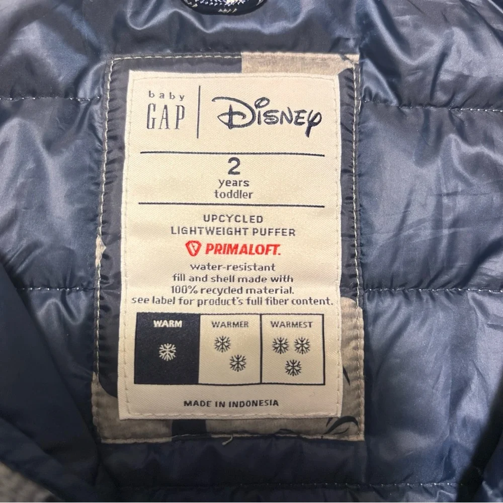 GAP Disney Mickey Mouse Hooded Puffer Jacket Navy Toddler Boys 2T